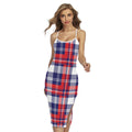 USA Plaid Pattern Print Cross Back Cami Dress