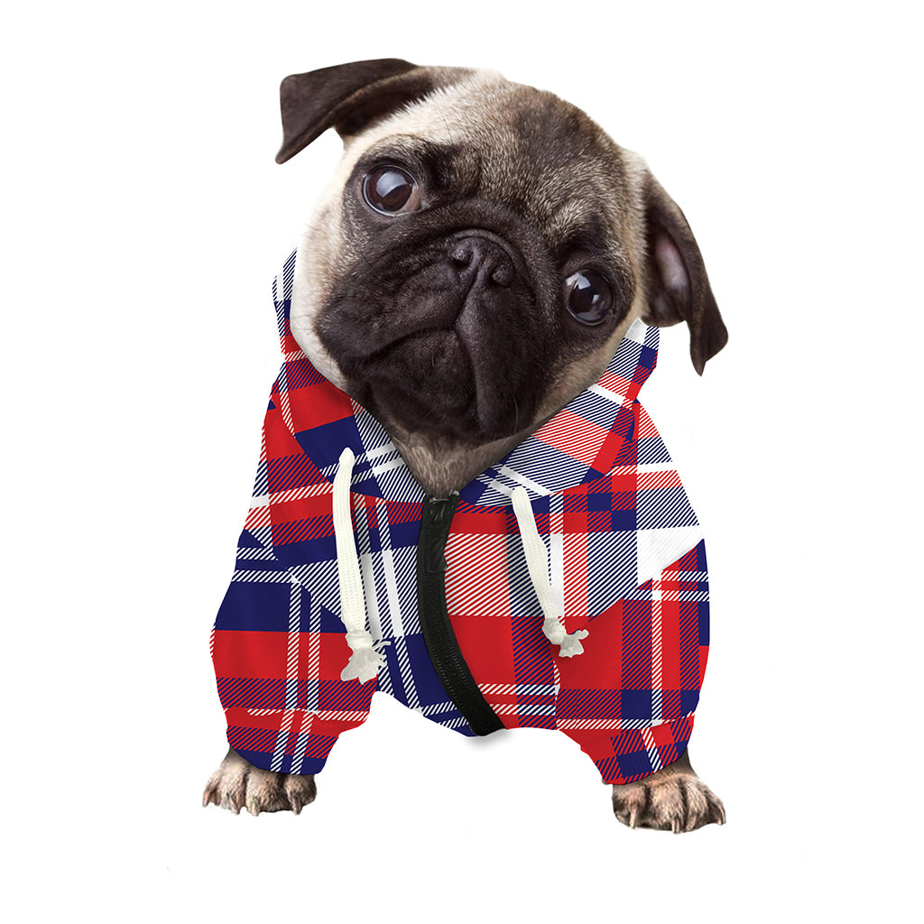 USA Plaid Pattern Print Dog Zip Up Hoodie