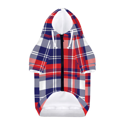 USA Plaid Pattern Print Dog Zip Up Hoodie
