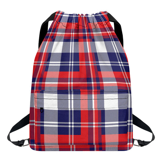 USA Plaid Pattern Print Drawstring Backpack