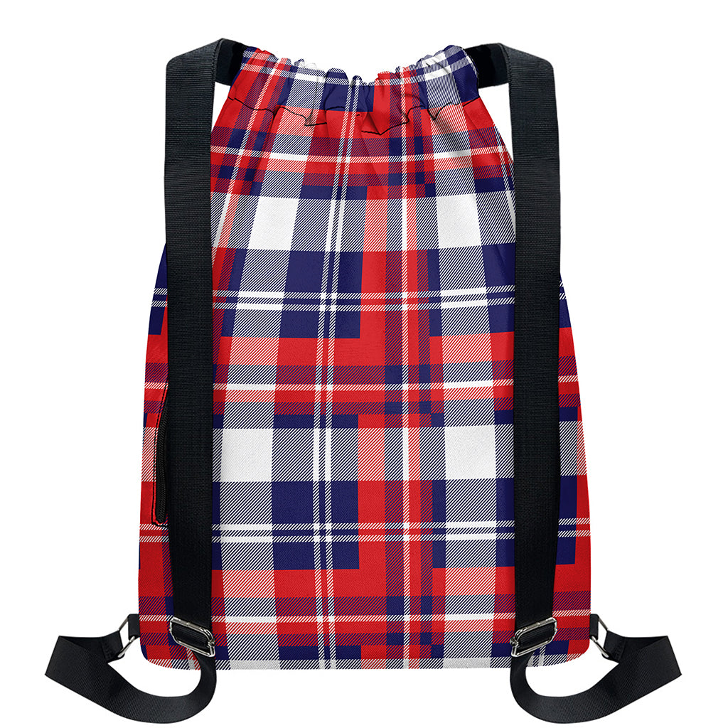 USA Plaid Pattern Print Drawstring Backpack