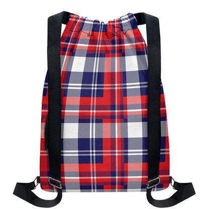 USA Plaid Pattern Print Drawstring Backpack
