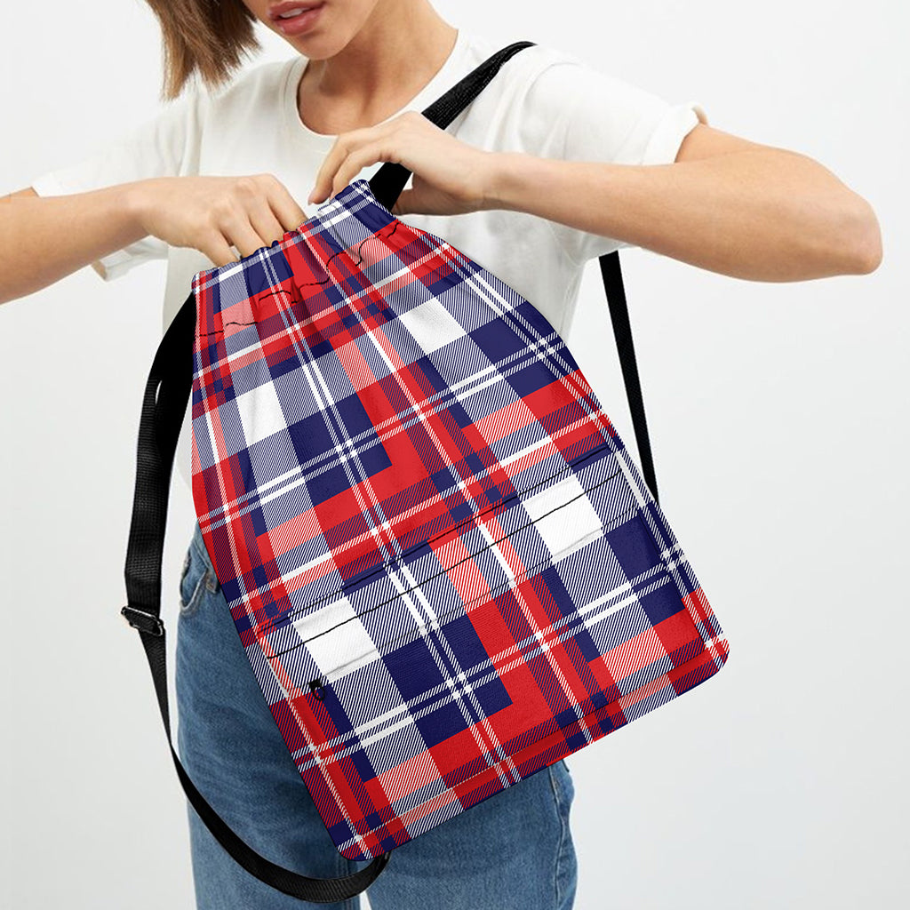 USA Plaid Pattern Print Drawstring Backpack