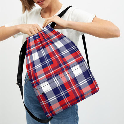 USA Plaid Pattern Print Drawstring Backpack