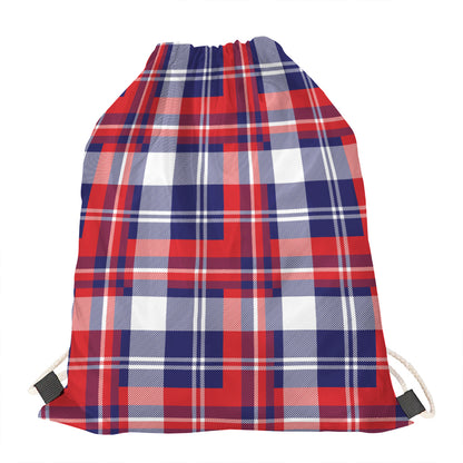 USA Plaid Pattern Print Drawstring Bag