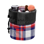 USA Plaid Pattern Print Drawstring Makeup Bag