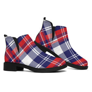 USA Plaid Pattern Print Flat Ankle Boots