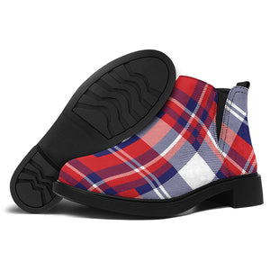 USA Plaid Pattern Print Flat Ankle Boots