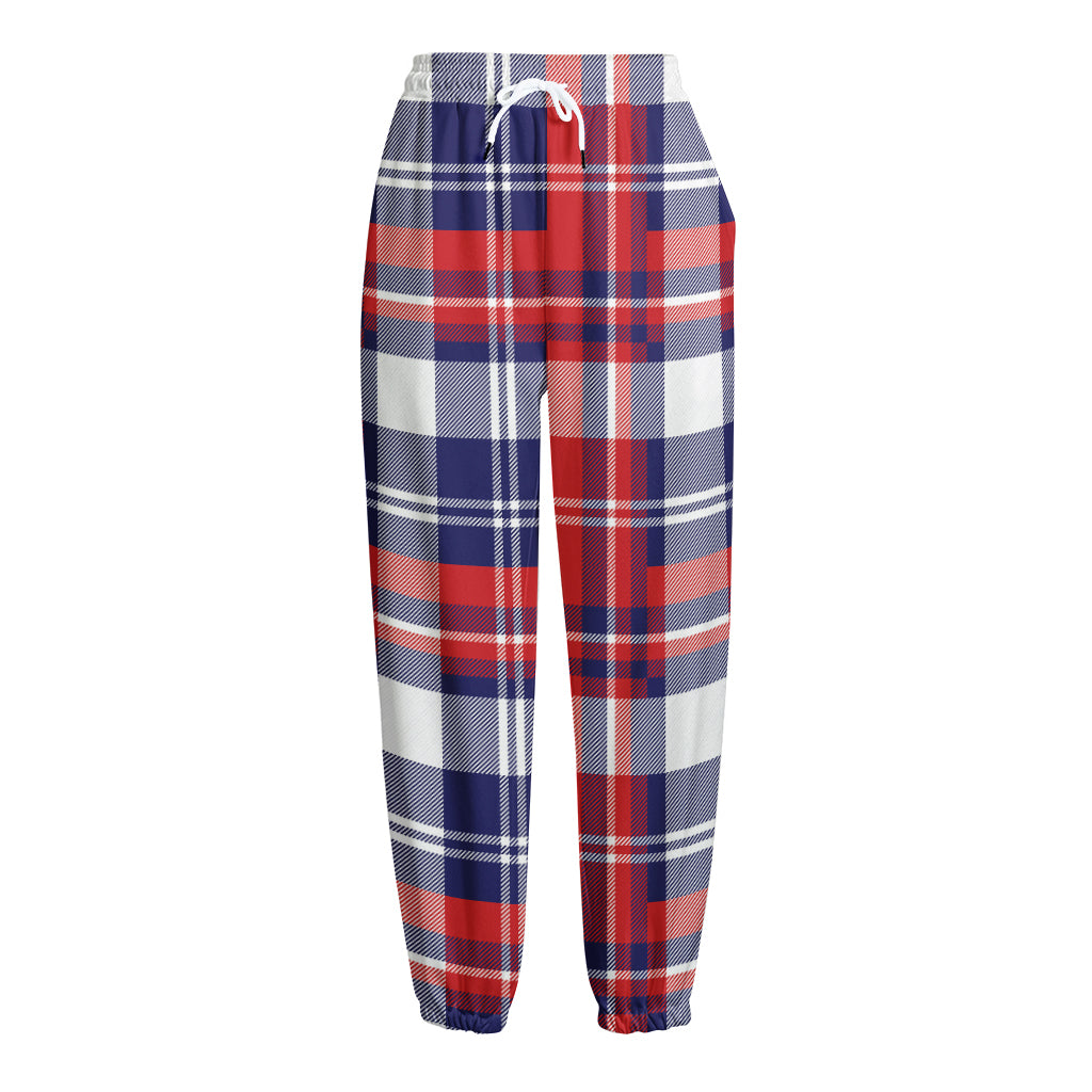 USA Plaid Pattern Print Fleece Lined Knit Pants