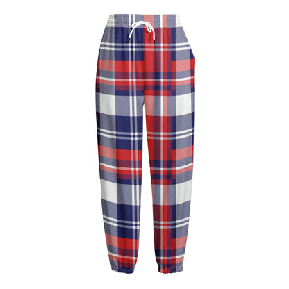 USA Plaid Pattern Print Fleece Lined Knit Pants