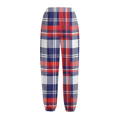 USA Plaid Pattern Print Fleece Lined Knit Pants