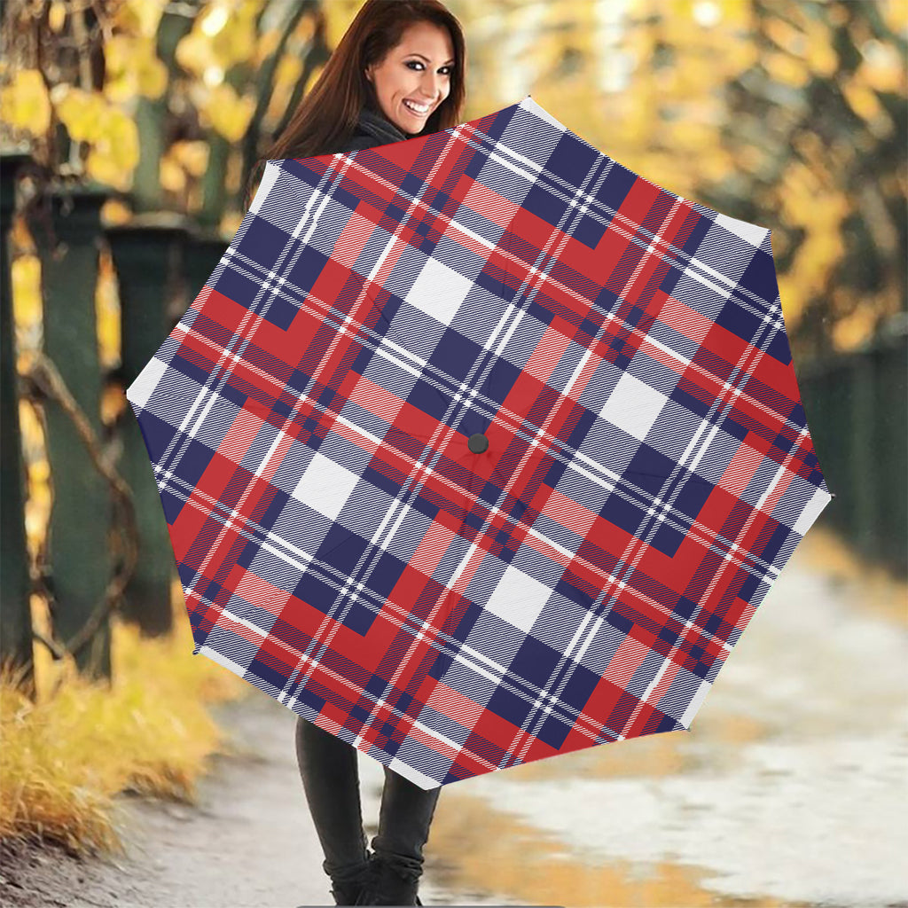 USA Plaid Pattern Print Foldable Umbrella