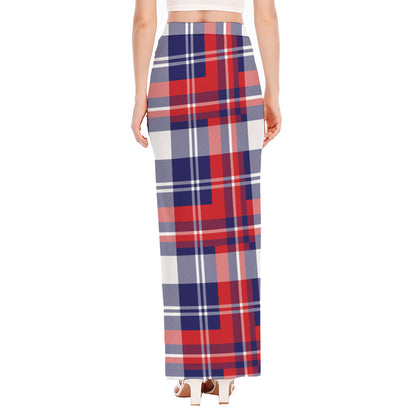USA Plaid Pattern Print High Slit Maxi Skirt