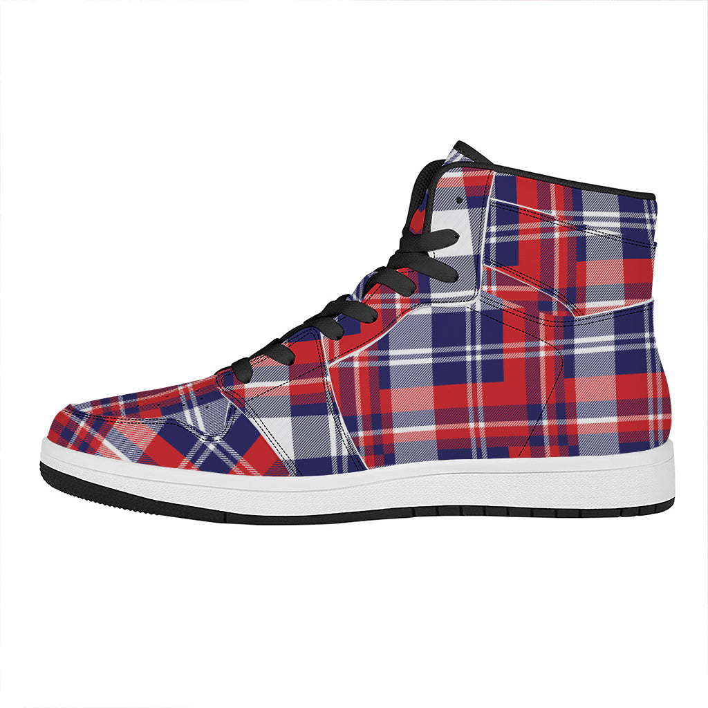 USA Plaid Pattern Print High Top Leather Sneakers