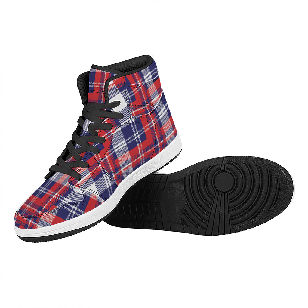 USA Plaid Pattern Print High Top Leather Sneakers