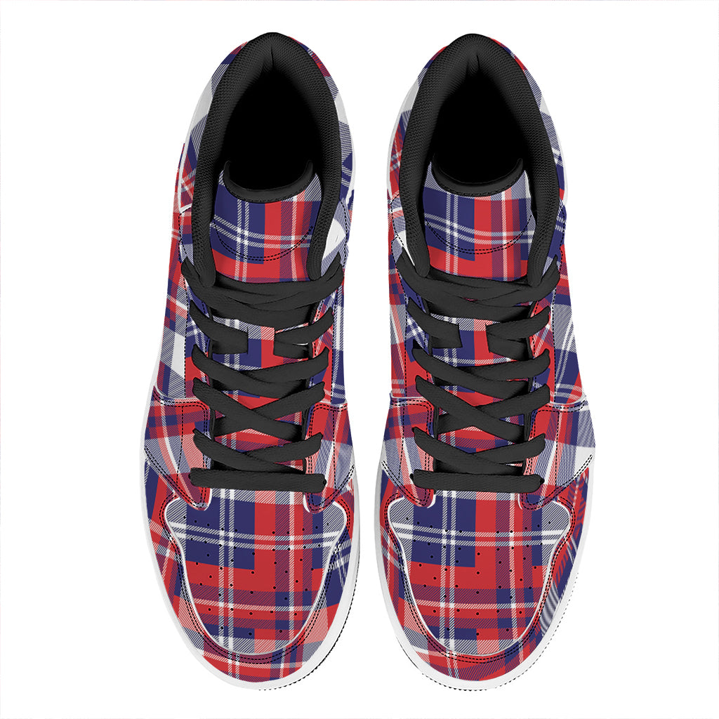 USA Plaid Pattern Print High Top Leather Sneakers