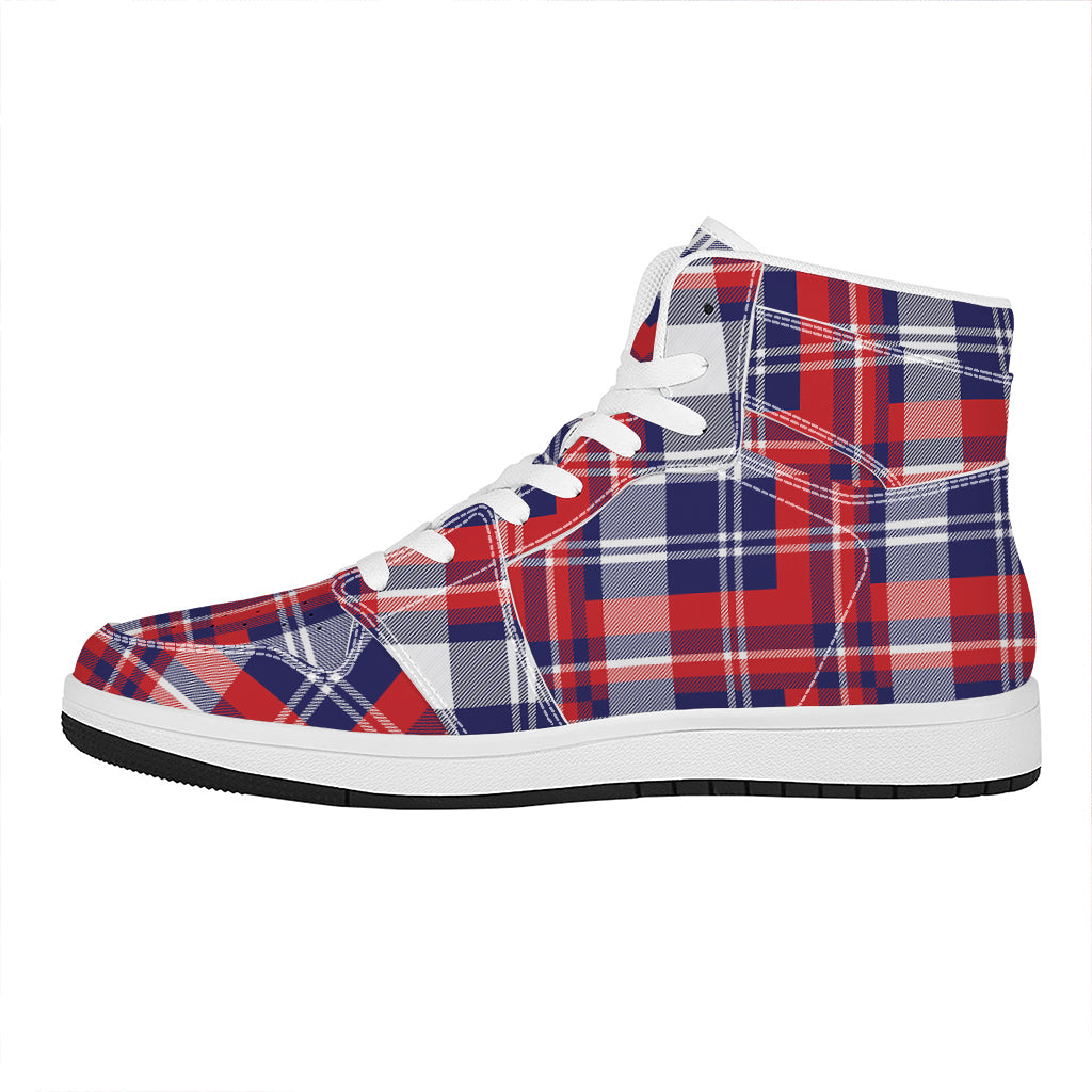 USA Plaid Pattern Print High Top Leather Sneakers