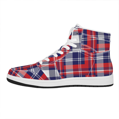USA Plaid Pattern Print High Top Leather Sneakers