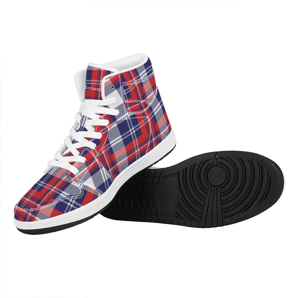 USA Plaid Pattern Print High Top Leather Sneakers