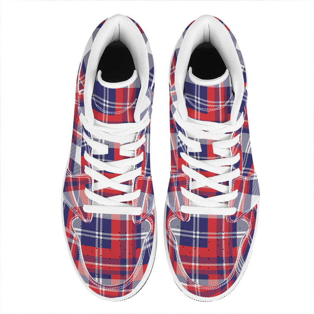 USA Plaid Pattern Print High Top Leather Sneakers