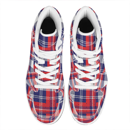 USA Plaid Pattern Print High Top Leather Sneakers