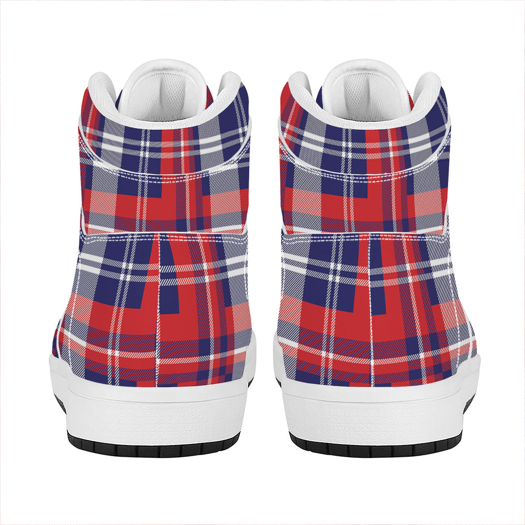 USA Plaid Pattern Print High Top Leather Sneakers