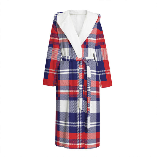 USA Plaid Pattern Print Hooded Bathrobe