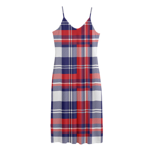 USA Plaid Pattern Print Jersey Midi Cami Dress