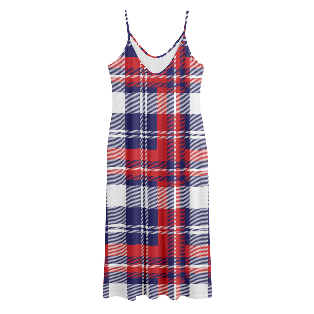 USA Plaid Pattern Print Jersey Midi Cami Dress