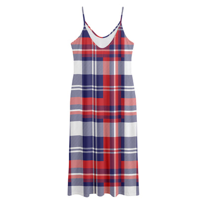 USA Plaid Pattern Print Jersey Midi Cami Dress
