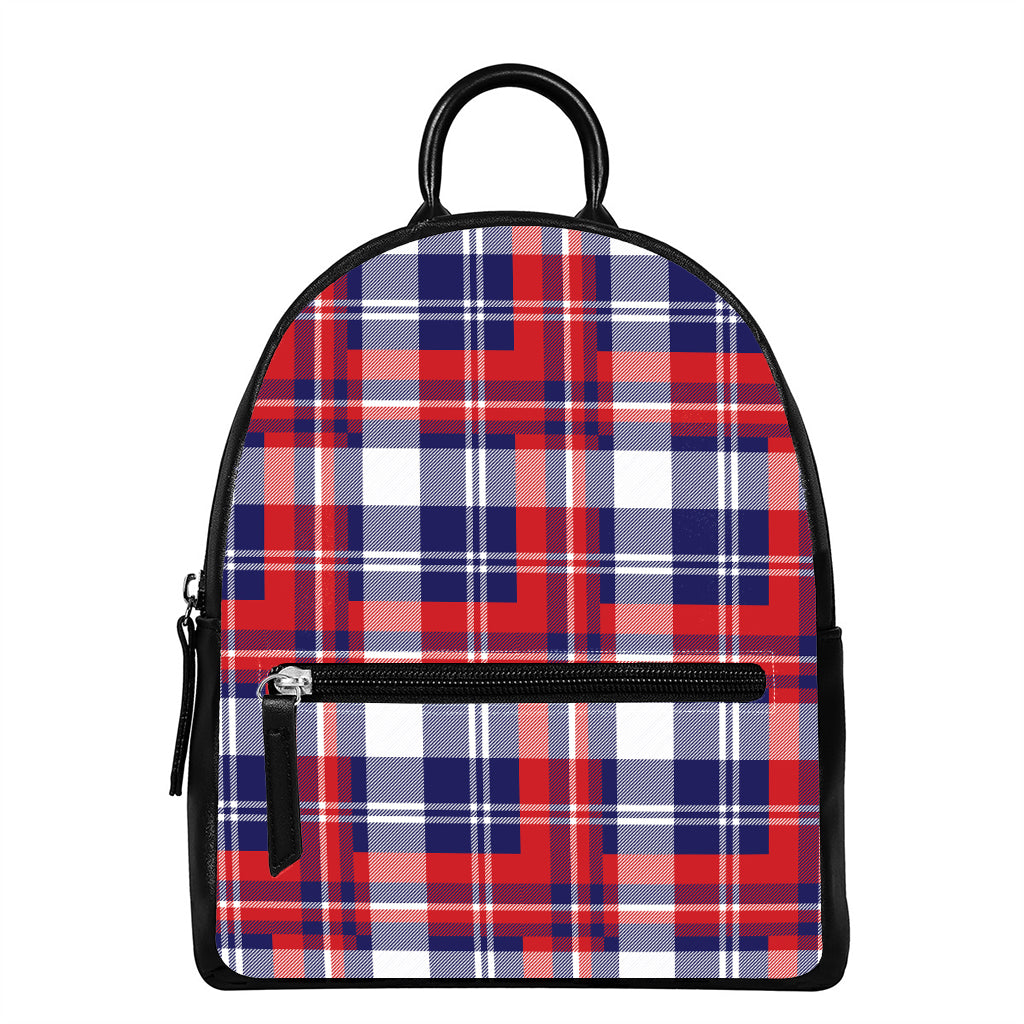 USA Plaid Pattern Print Leather Backpack