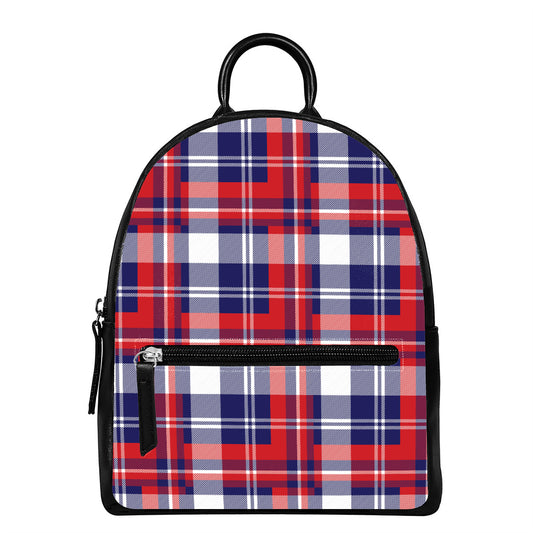 USA Plaid Pattern Print Leather Backpack