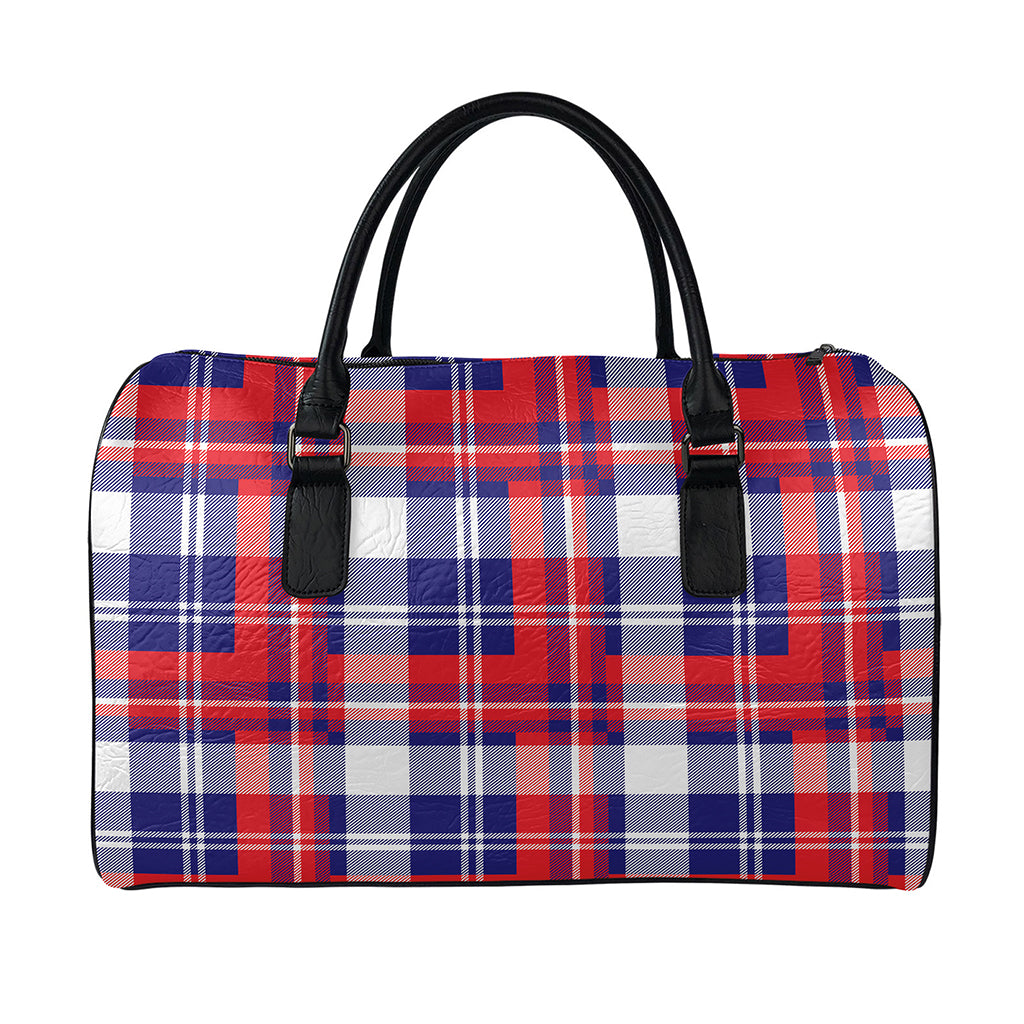 USA Plaid Pattern Print Leather Duffle Bag