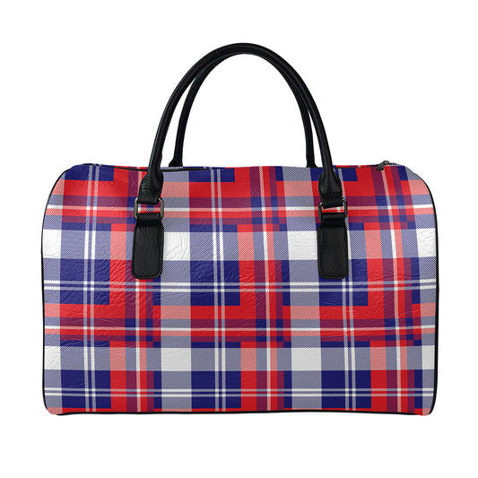 USA Plaid Pattern Print Leather Duffle Bag