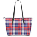 USA Plaid Pattern Print Leather Tote Bag With Zipper