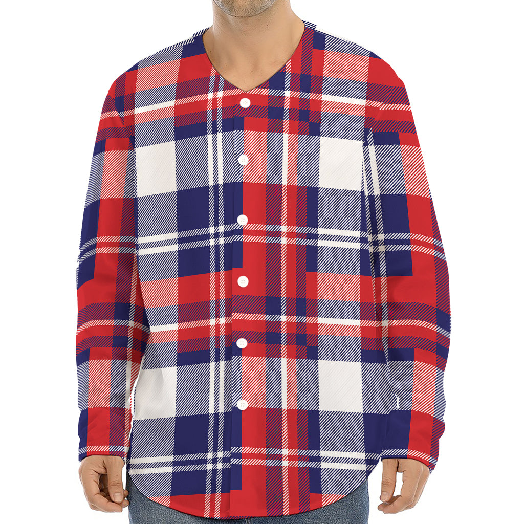 USA Plaid Pattern Print Long Sleeve Baseball Jersey