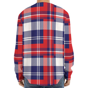 USA Plaid Pattern Print Long Sleeve Baseball Jersey