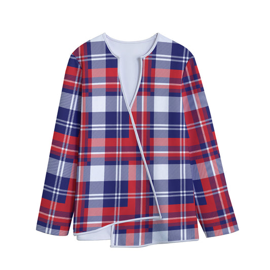 USA Plaid Pattern Print Long Sleeve Short Coat