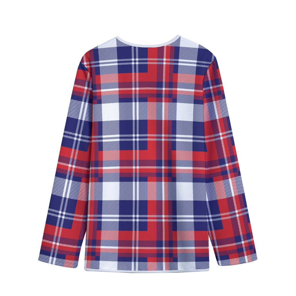 USA Plaid Pattern Print Long Sleeve Short Coat