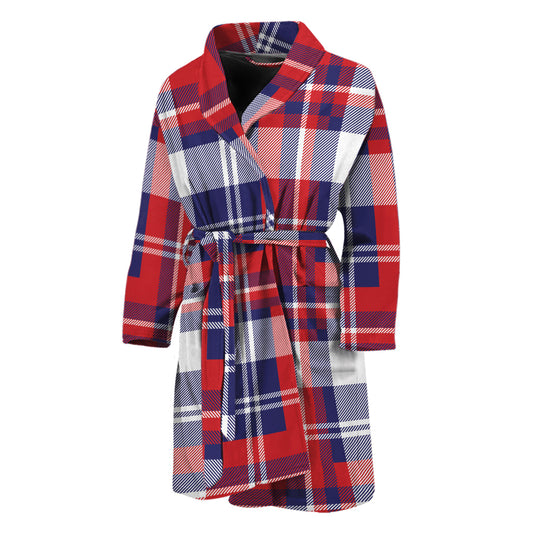 USA Plaid Pattern Print Men's Bathrobe