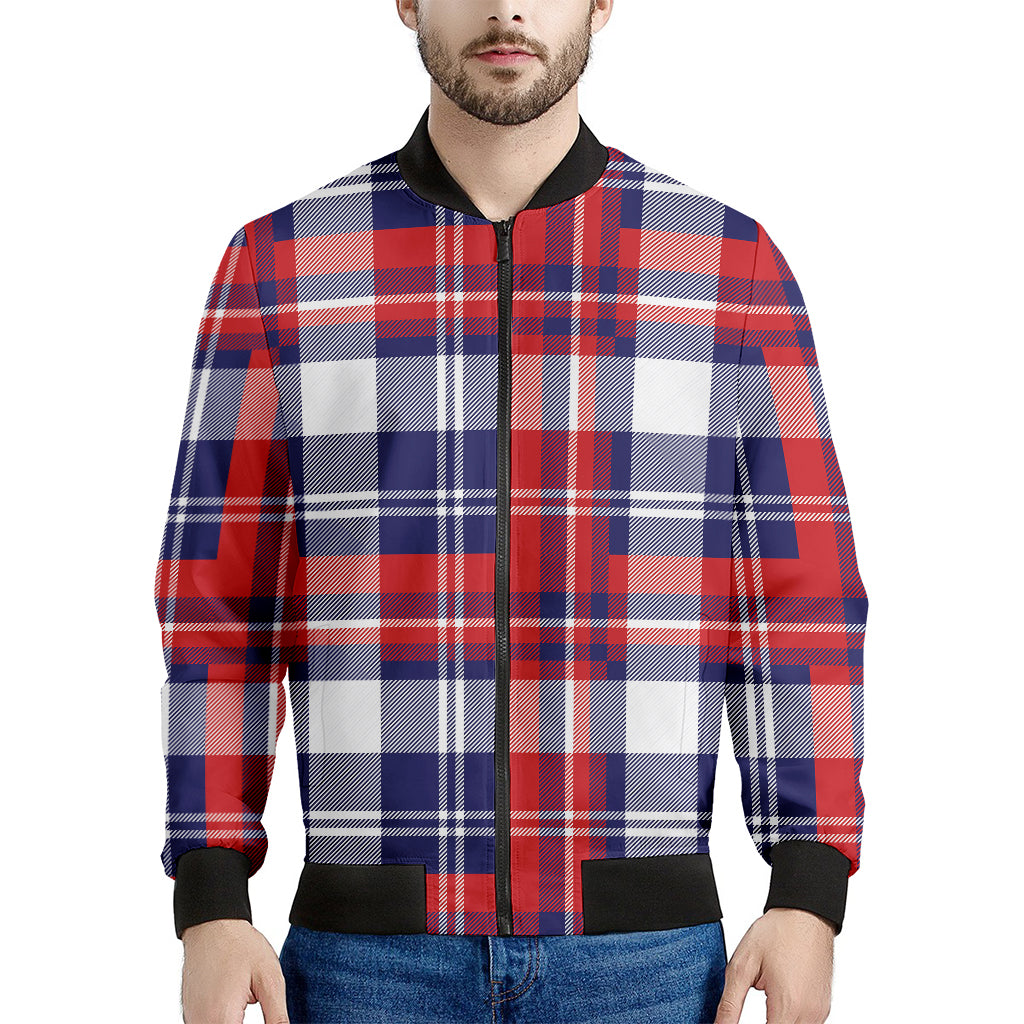 USA Plaid Pattern Print Men's Bomber Jacket