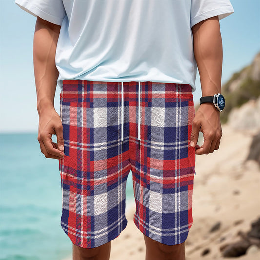 USA Plaid Pattern Print Men's Cargo Shorts