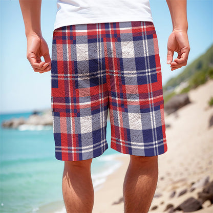USA Plaid Pattern Print Men's Cargo Shorts