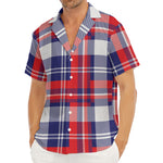 USA Plaid Pattern Print Men's Deep V-Neck Shirt