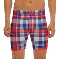 USA Plaid Pattern Print Men's Long Boxer Briefs