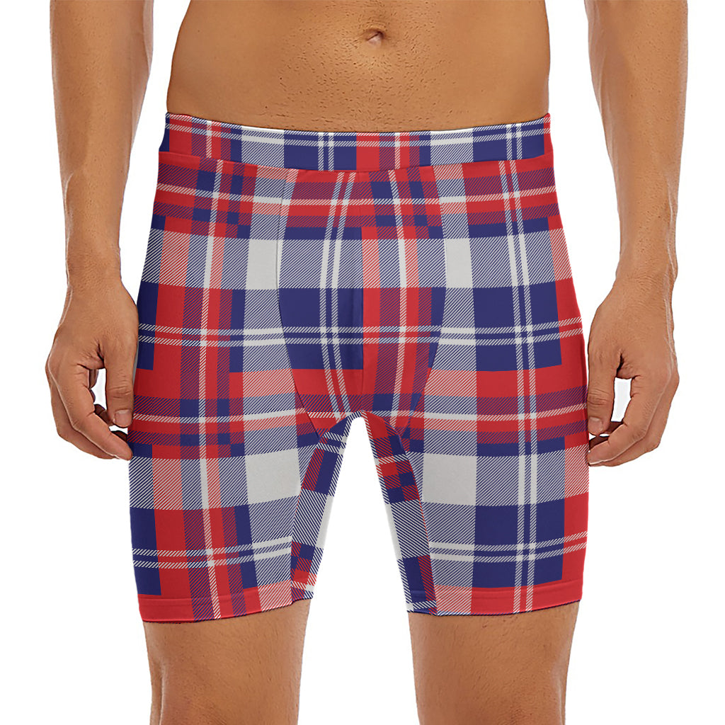 USA Plaid Pattern Print Men's Long Boxer Briefs