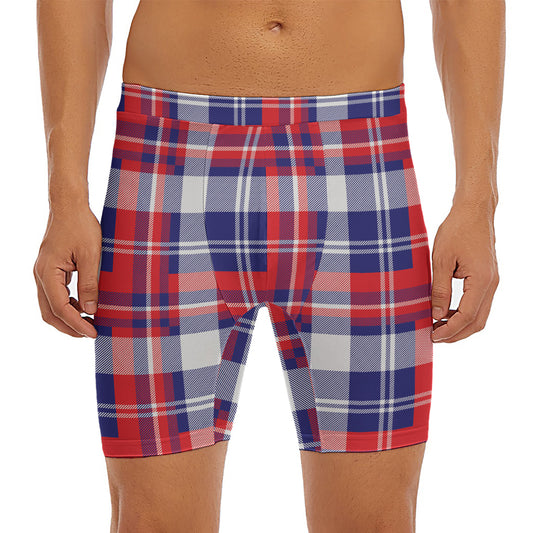 USA Plaid Pattern Print Men's Long Boxer Briefs