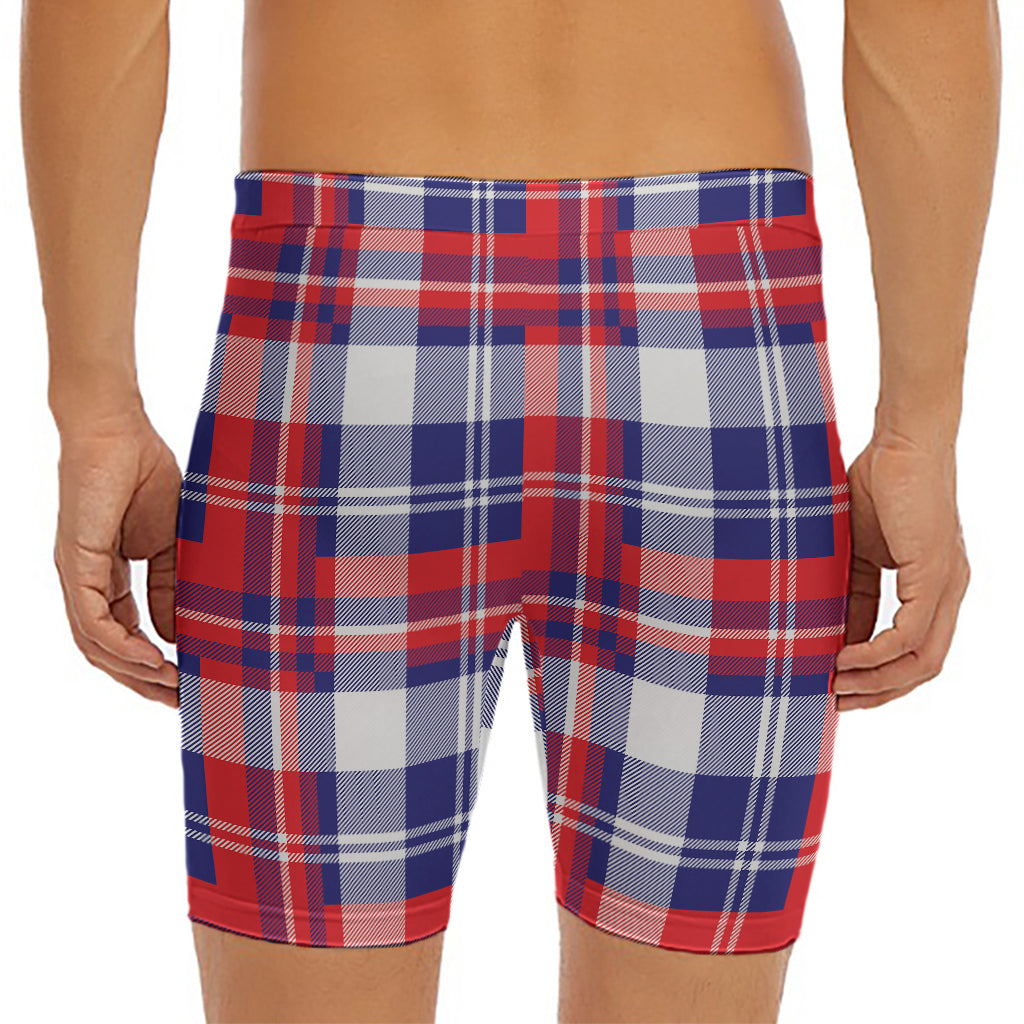 USA Plaid Pattern Print Men's Long Boxer Briefs