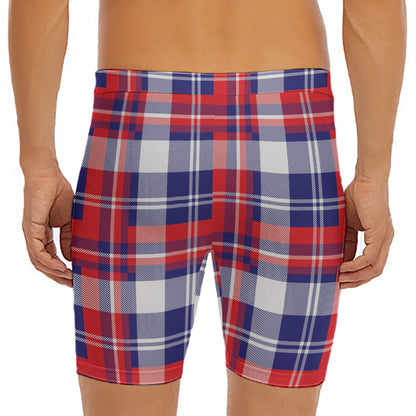 USA Plaid Pattern Print Men's Long Boxer Briefs