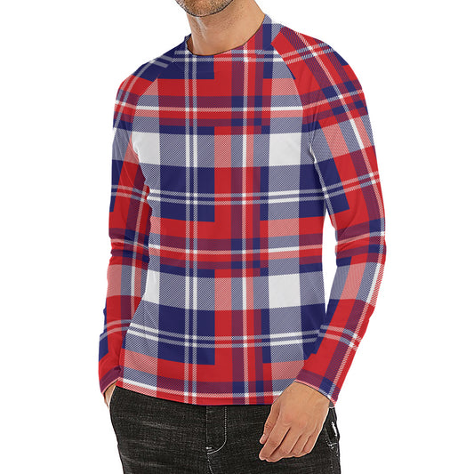 USA Plaid Pattern Print Men's Long Sleeve Rash Guard
